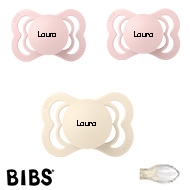 BIBS Supreme symmetrischer Silikon Schnuller Gr 1 Blossom und Ivory 3er mit Namen